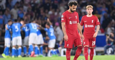 Liverpool's Mohamed Salah reacts after a Napoli goal in a Champions League match, Naples, Italy, Sept. 7, 2022. (AFP Photo)