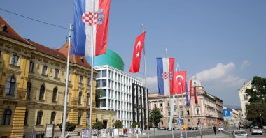 Croatian and Turkish flags are seen before President Recep Tayyip Erdoğan's official visit to Zagreb, Croatia, Sept. 7, 2022. (AA Photo)
