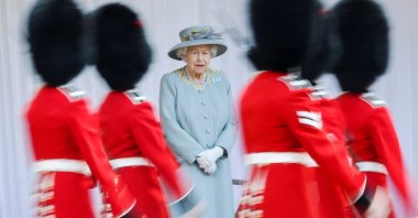 Britain's Queen Elizabeth attends a ceremony marking her official birthday in the Quadrangle of Windsor Castle in Windsor, Britain, June 12, 2021. (Reuters Photo)