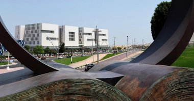 A building complex in the shape of the year 2022, at Doha Sports City, Qatar, Sept. 7, 2022. (AFP Photo)