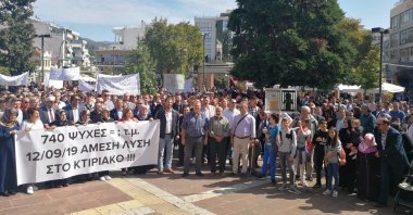 Turks in Western Thrace's Iskeçe (Xanthi) province protest Greek government's assimilation policies in education, Iskeçe (Xanthi), Western Thrace, Greece, Sept. 24, 2019. (Sabah Photo)