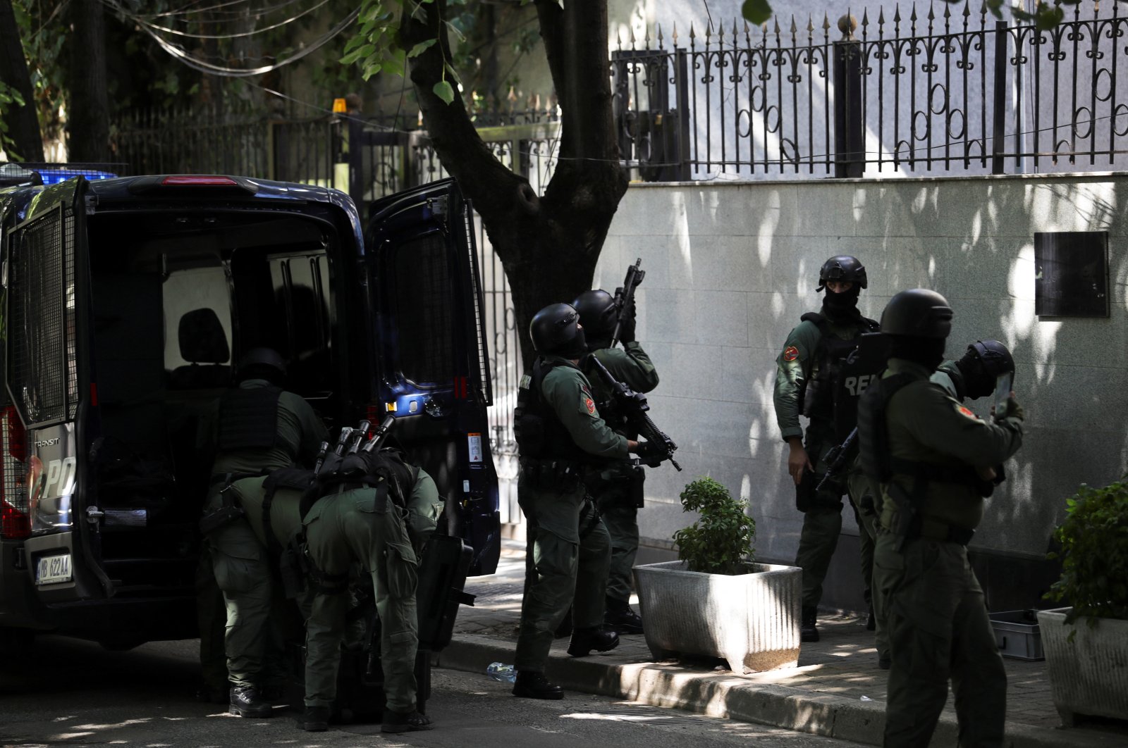 Members of the police special unit prepare to enter the Iranian Embassy in Tirana, Albania, Sept. 8, 2022. (Reuters Photo)
