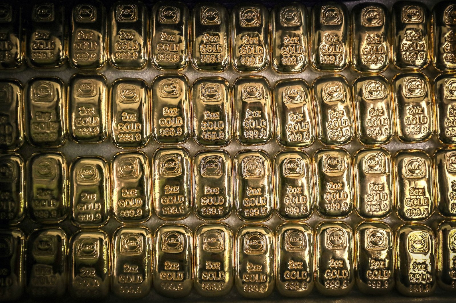 Ounce gold bars are displayed at the ABC Refinery smelter in Sydney, New South Wales, Australia, July 2, 2020. (Getty Images)