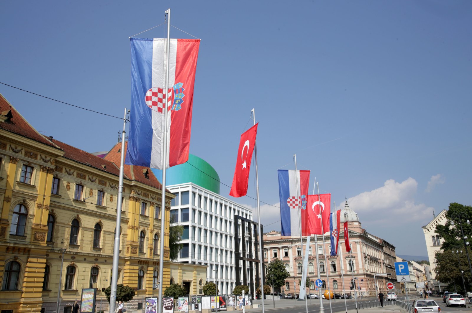 Croatian and Turkish flags are seen before President Recep Tayyip Erdoğan&#039;s official visit to Zagreb, Croatia, Sept. 7, 2022. (AA Photo)