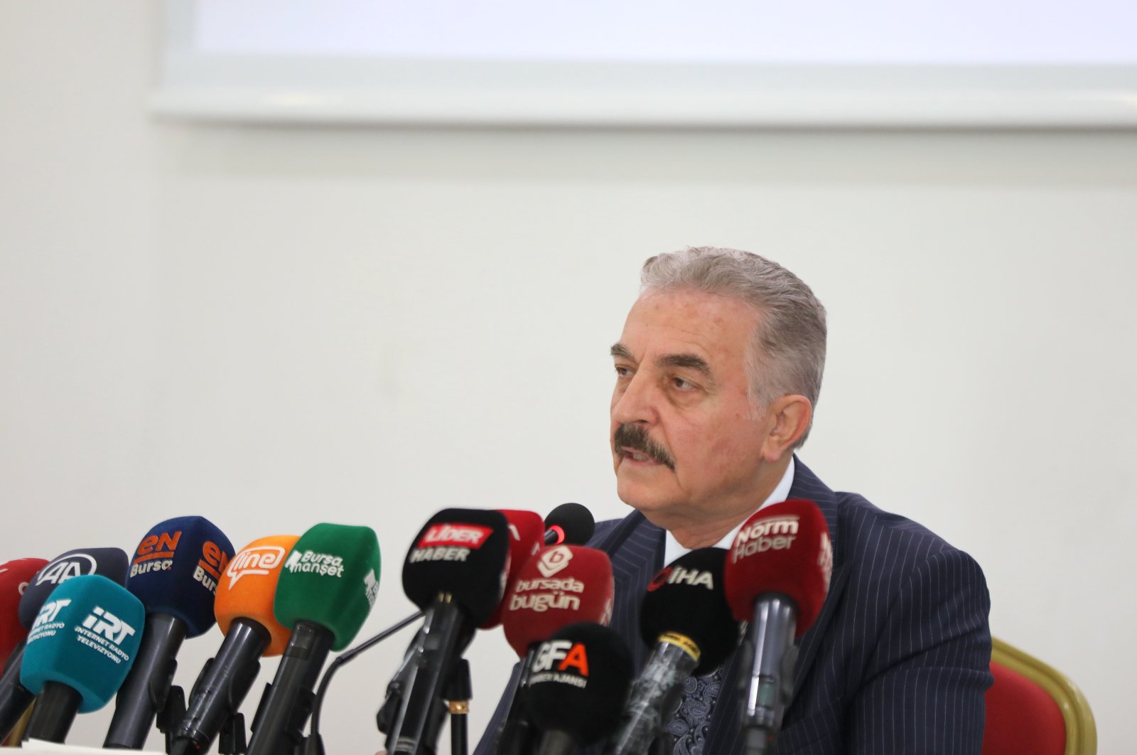 MHP Secretary-General Ismet Büyükataman speaks at a news conference in Ankara, Türkiye, Sept. 8, 2022. (AA Photo)