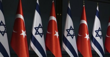 Israeli and Turkish flags are seen during a news conference attended by President Recep Tayyip Erdoğan and Israel's President Isaac Herzog in Ankara, Türkiye, March 9, 2022. (AP File Photo)