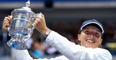 Poland&#039;s Iga Swiatek celebrates winning the U.S. Open, New York, U.S, Sept. 10, 2022. (AFP Photo)