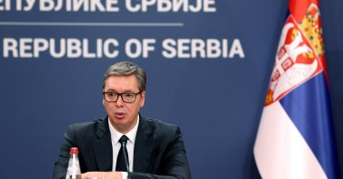 Serbian President Aleksandar Vucic attends a joint press conference with Turkish President Recep Tayyip Erdoğan (not pictured) in Belgrade, Serbia, Sept. 7, 2022. (EPA Photo)