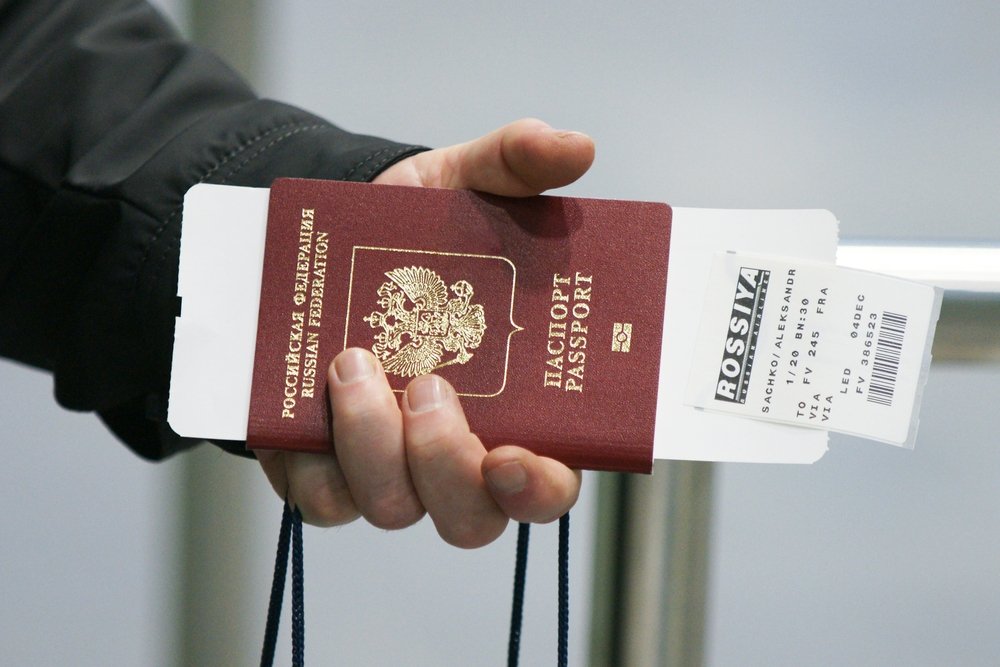 Saint Petersburg-Russia: Travel documents. Russian passport and plane tickets, Sept. 25, 2020.
