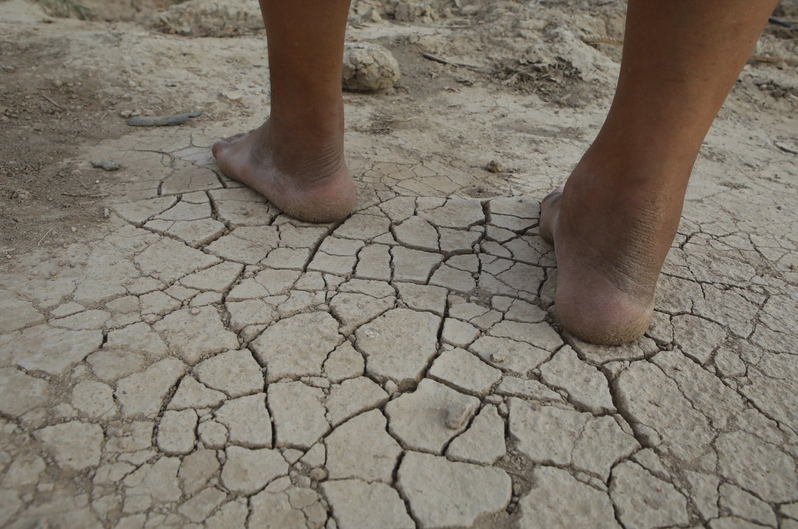 Qassim Sabaan Ali, 62, stands on his dry farm caused by high salinity levels in the area of Siba in Basra, 340 miles (550 kilometers) southeast of Baghdad, Iraq. (AP)
