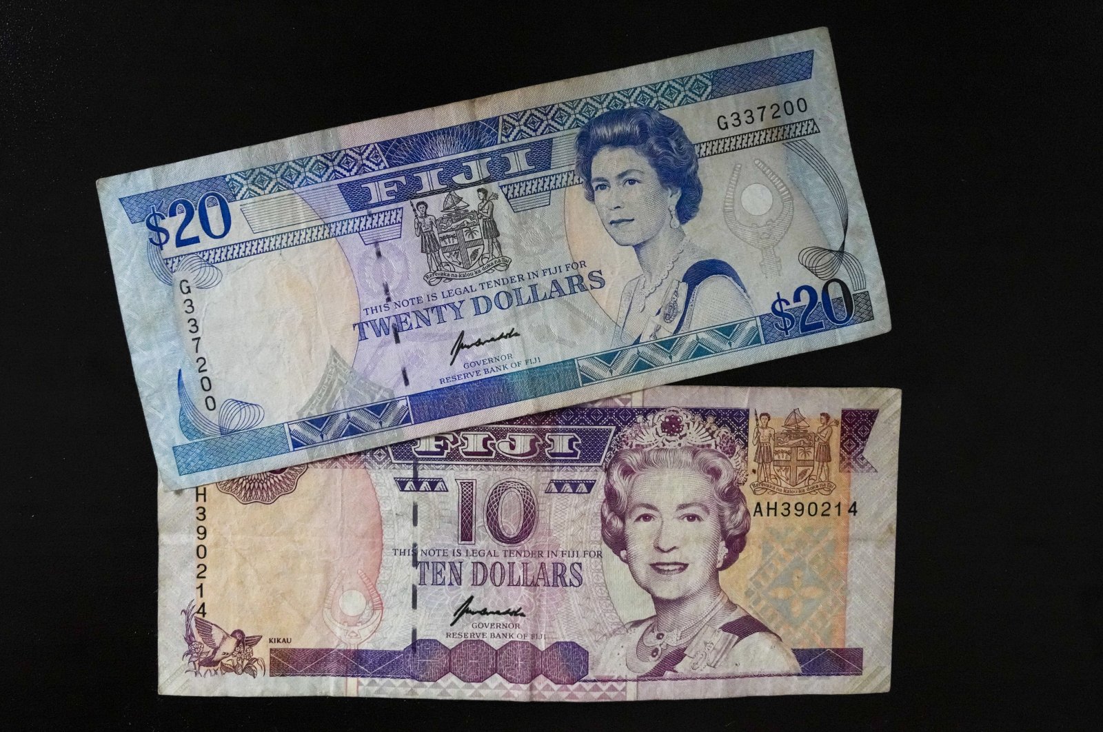 Fiji $10 and $20 bills bills are pictured in Sydney, Australia, Sept. 10, 2022. (AP)