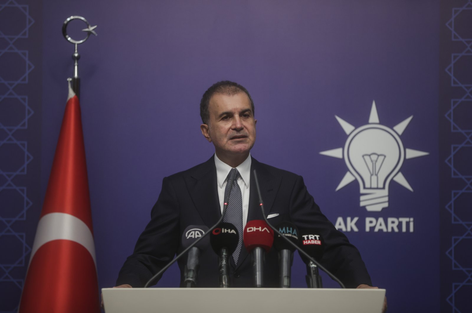 AK Party spokesperson Ömer Çelik speaks after a meeting at the party headquarters in Ankara, Türkiye, Sept. 12, 2022. (AA Photo)