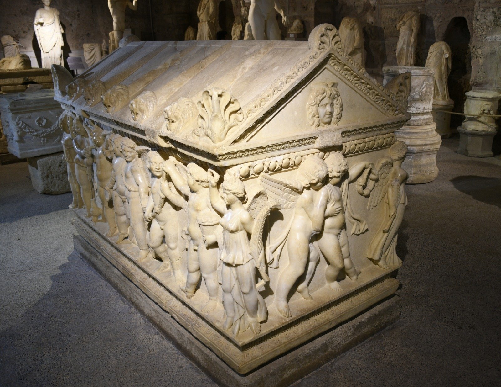 A view of the Eros Sarcophagus, Side Museum, Antalya, southern Türkiye, Sept. 9, 2022. (AA Photo) 