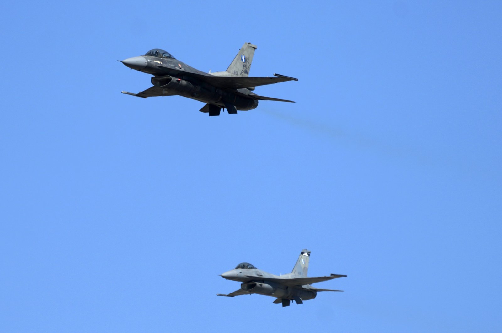 Greek Fighter Jets F-16 Viper, fly over Tanagra air force base about 74 kilometers (46 miles) north of Athens, Greece, Sept. 12, 2022. (AP Photo)