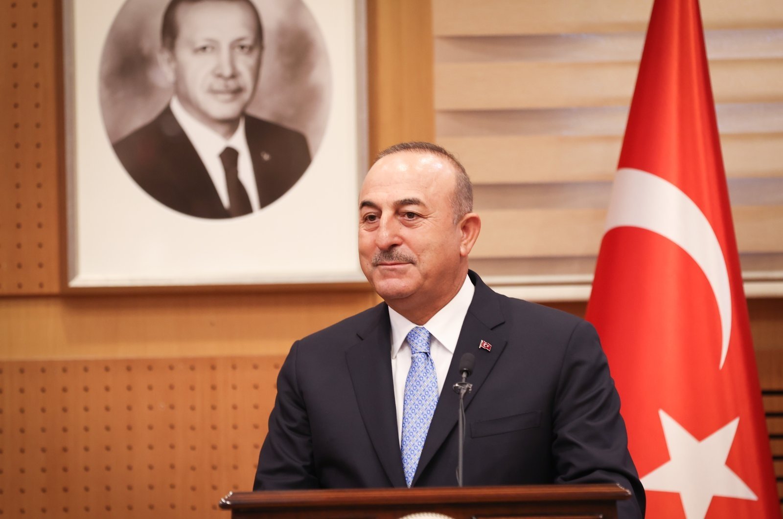 Foreign Minister Mevlüt Çavuşoğlu speaks during a press conference in the capital Ankara, Türkiye, Aug. 16, 2022. (AA)
