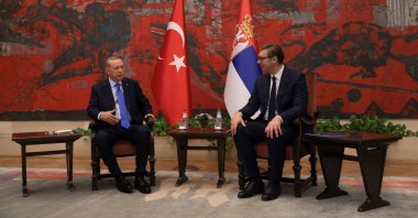 President Recep Tayyip Erdoğan meets with his Serbian counterpart Aleksandar Vucic during a visit to Belgrade, Serbia, Sept. 7, 2022. (Reuters Photo)