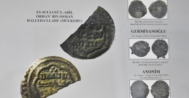 A poster shows the coin dating back to the reign of Orhan Bey. (AA Photo)