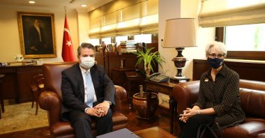 Turkish Deputy Foreign Minister Sedat Önal (L) and U.S. Deputy Secretary of State Wendy Sherman sit during discussions in Ankara, Türkiye, May 27, 2021. (AA Photo)