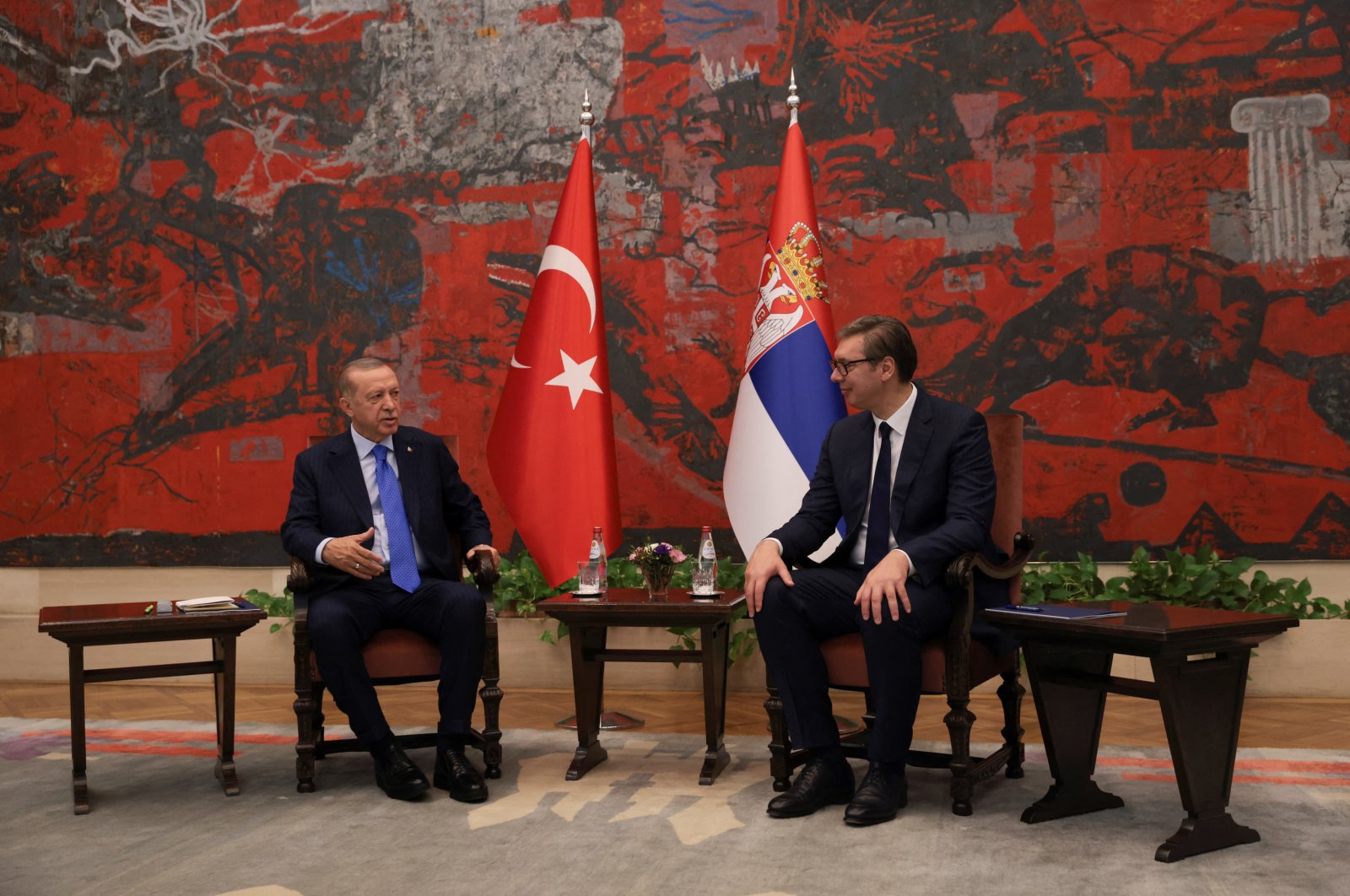President Recep Tayyip Erdoğan meets with his Serbian counterpart Aleksandar Vucic during a visit to Belgrade, Serbia, Sept. 7, 2022. (Reuters Photo)