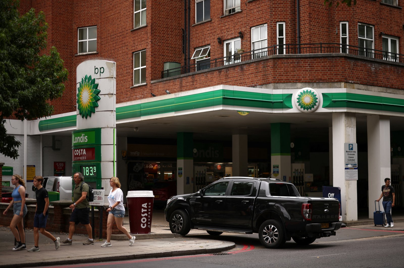 A vehicle enters a BP petrol station in central London, Britain, Aug. 2, 2022. (Reuters Photo)