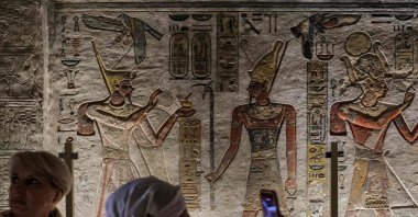 Visitors tour around KV11, the Tomb of Pharaoh Ramses III (1186-1155 B.C.), at the Valley of the Kings on the West Bank of the Nile river off of Egypt&#039;s southern city of Luxor, Jan. 18, 2022. (AFP Photo)