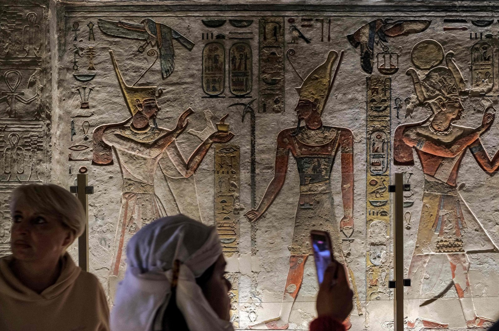 Visitors tour around KV11, the Tomb of Pharaoh Ramses III (1186-1155 B.C.), at the Valley of the Kings on the West Bank of the Nile river off of Egypt&#039;s southern city of Luxor, Jan. 18, 2022. (AFP Photo)
