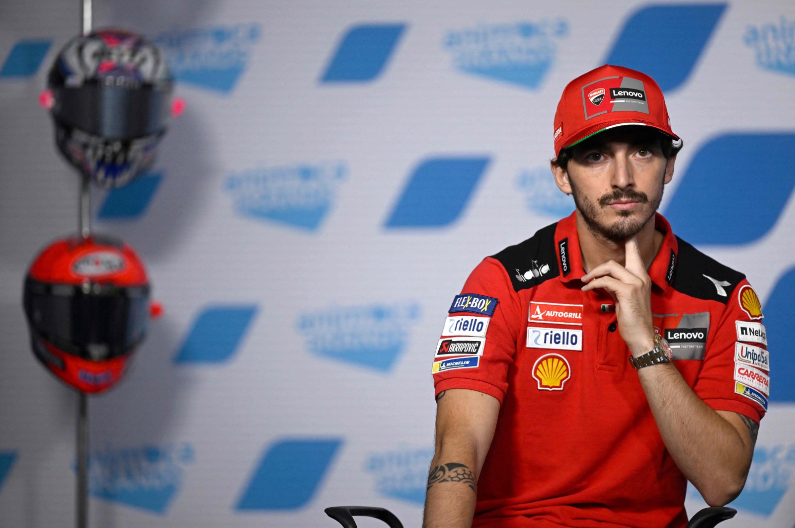 Ducati&#039;s Francesco Bagnaia at a press conference ahead of the Aragon MotoGP, Alcaniz, Spain, Sept. 15, 2022. (AFP Photo)