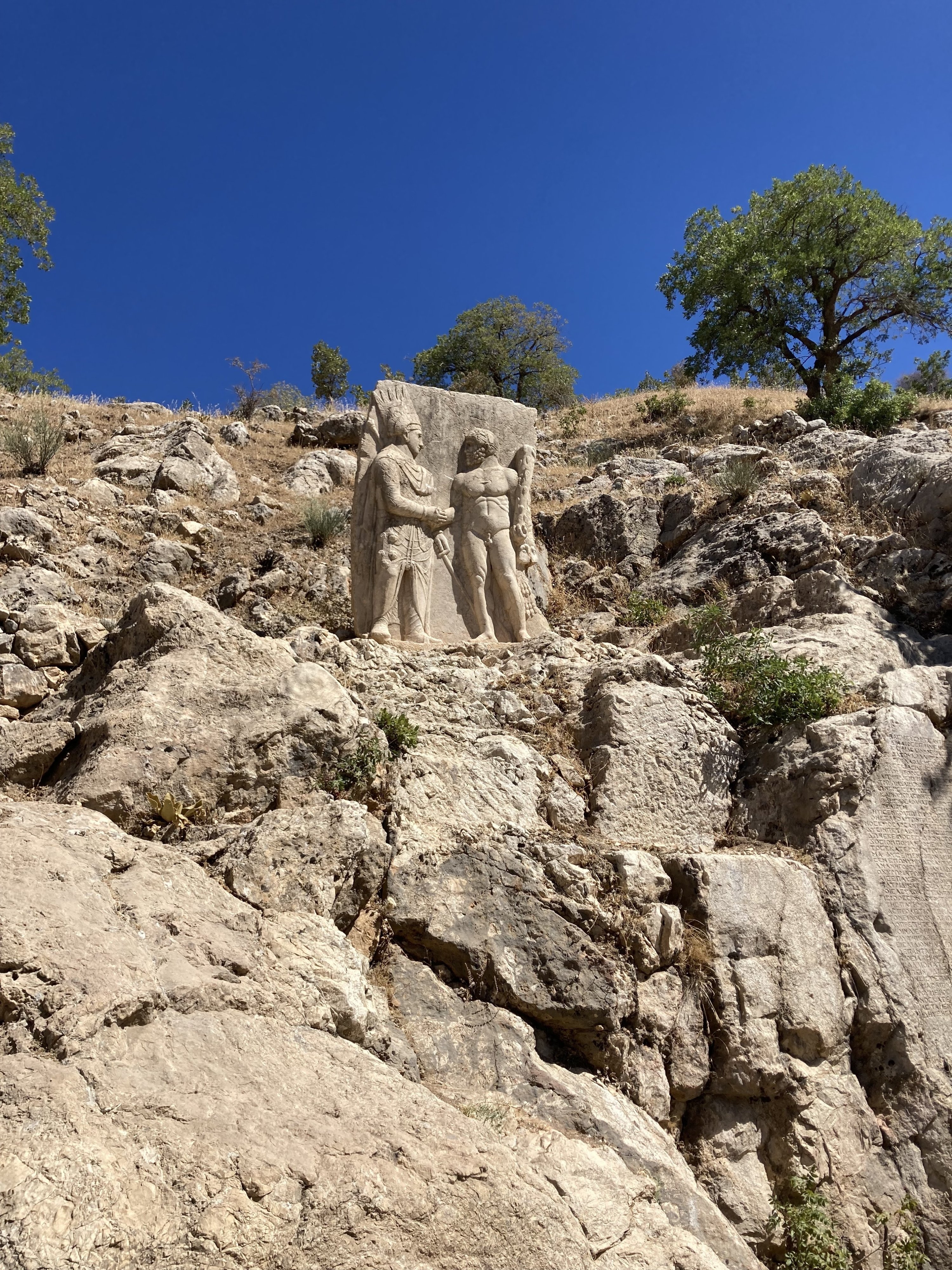 Arsameia, a sanctuary built by Antiochus I in honor of his father Mithridates, is home to a massive stele that depicts Antiochus shaking hands with Heracles, a reference to reconciliation between East and West, Adıyaman province, Türkiye. (dpa Photo)