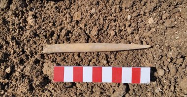 A view of the 1,600-year-old bone dip pen found in Bathonea, Istanbul, Türkiye, Sept. 15, 2022. (AA Photo)