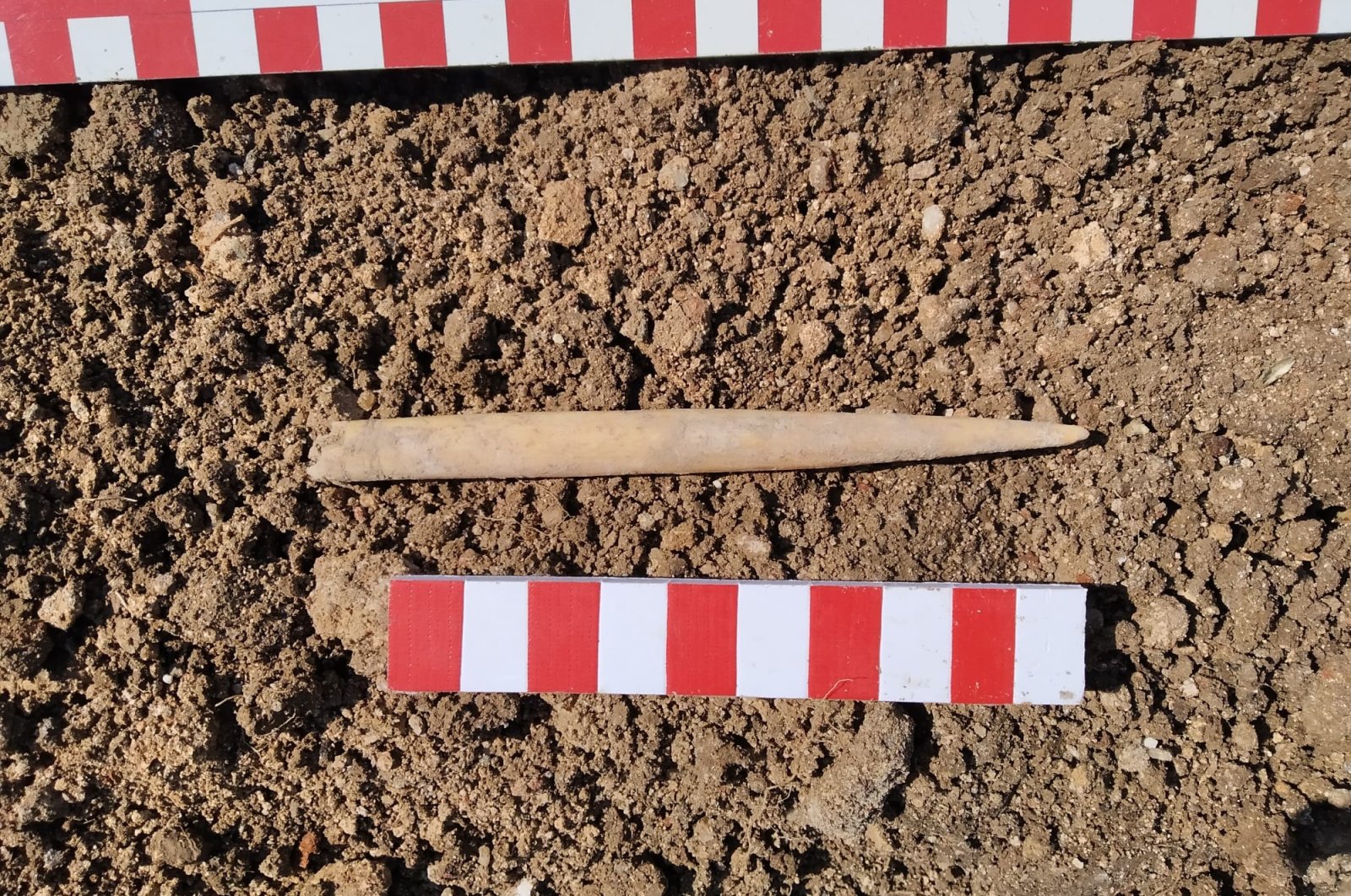A view of the 1,600-year-old bone dip pen found in Bathonea, Istanbul, Türkiye, Sept. 15, 2022. (AA Photo)