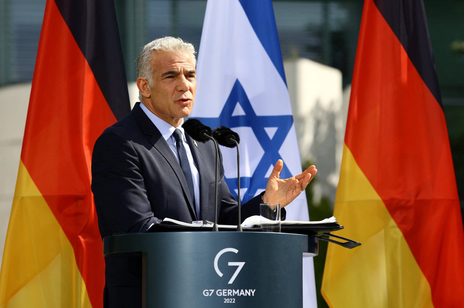 Israeli Prime Minister Yair Lapid addresses the media at the Chancellery in Berlin, Germany, Sept. 12, 2022. (Reuters Photo)