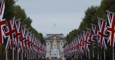 Union Jack flags are seen on The Mall, on the day of the state funeral and burial of Britain's Queen Elizabeth II, London, Britain, Sept. 19, 2022. (Reuters Photo)