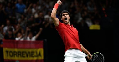 Spain&#039;s Carlos Alcaraz reacts during his Davis Cup match against Korea&#039;s Kwon Soon-woo, Valencia, Spain, Sept. 18, 2022. (Reuters Photo)