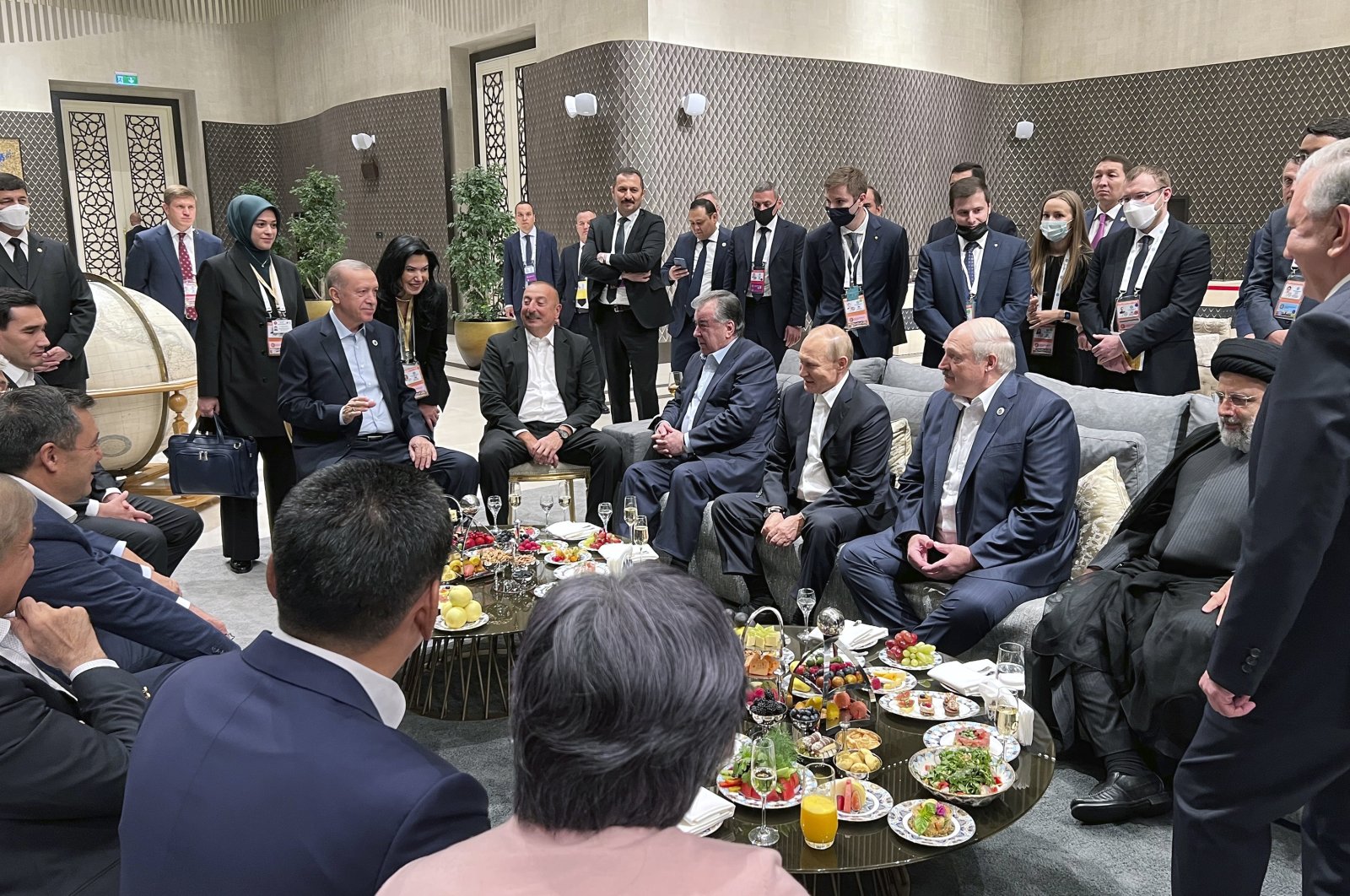Leaders talk at the Shanghai Cooperation Organization (SCO) Summit in Samarkand, Uzbekistan, Sept. 15, 2022. (AP Photo)