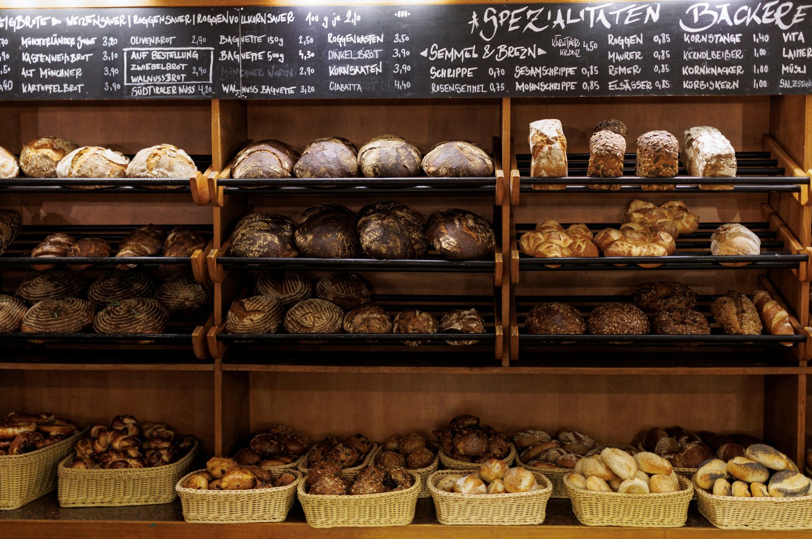 Bread and other baked goods are offered for sale in the Bonert bakery in Munich, Germany, Sept. 15, 2022. (Reuters Photo)