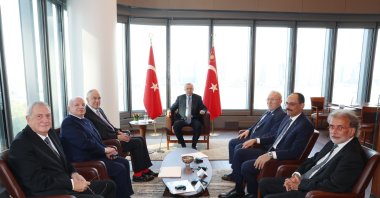 President Recep Tayyip Erdoğan receives senior members of the World Jewish Congress at the Turkish House (Türkevi) in New York, U.S., Sept. 19, 2022. (AA Photo)