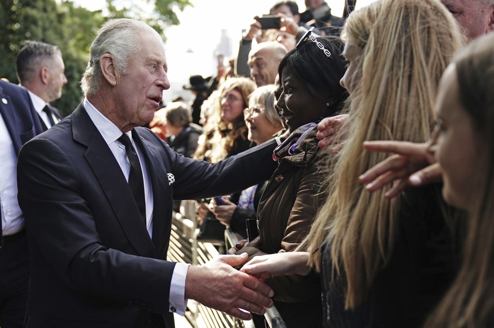 Britain&#039;s King Charles III meets members of the public, London, England, Sept. 17, 2022. (AP Photo)