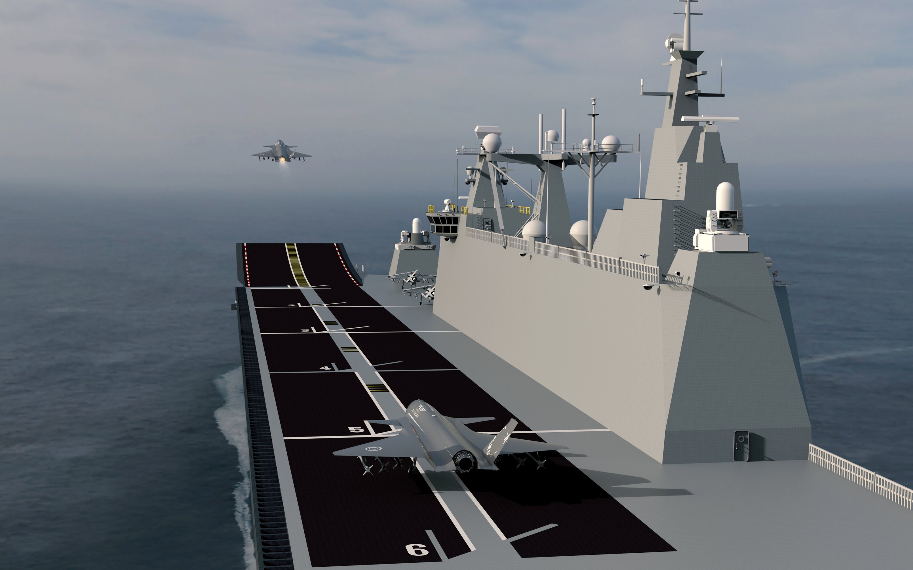 A concept photo shows aircraft landing and taking off on the TCG Anadolu's deck. (Courtesy of SSB)