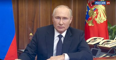 Russian President Vladimir Putin addresses the nation in Moscow, Russia, Sept. 21, 2022. (AP Photo)