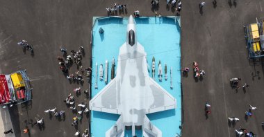The mock-up of Türkiye&#039;s National Combat Aircraft (MMU) is seen during the Teknofest aerospace and technology festival in Samsun, northern Türkiye, Sept. 1, 2022. (AA Photo)