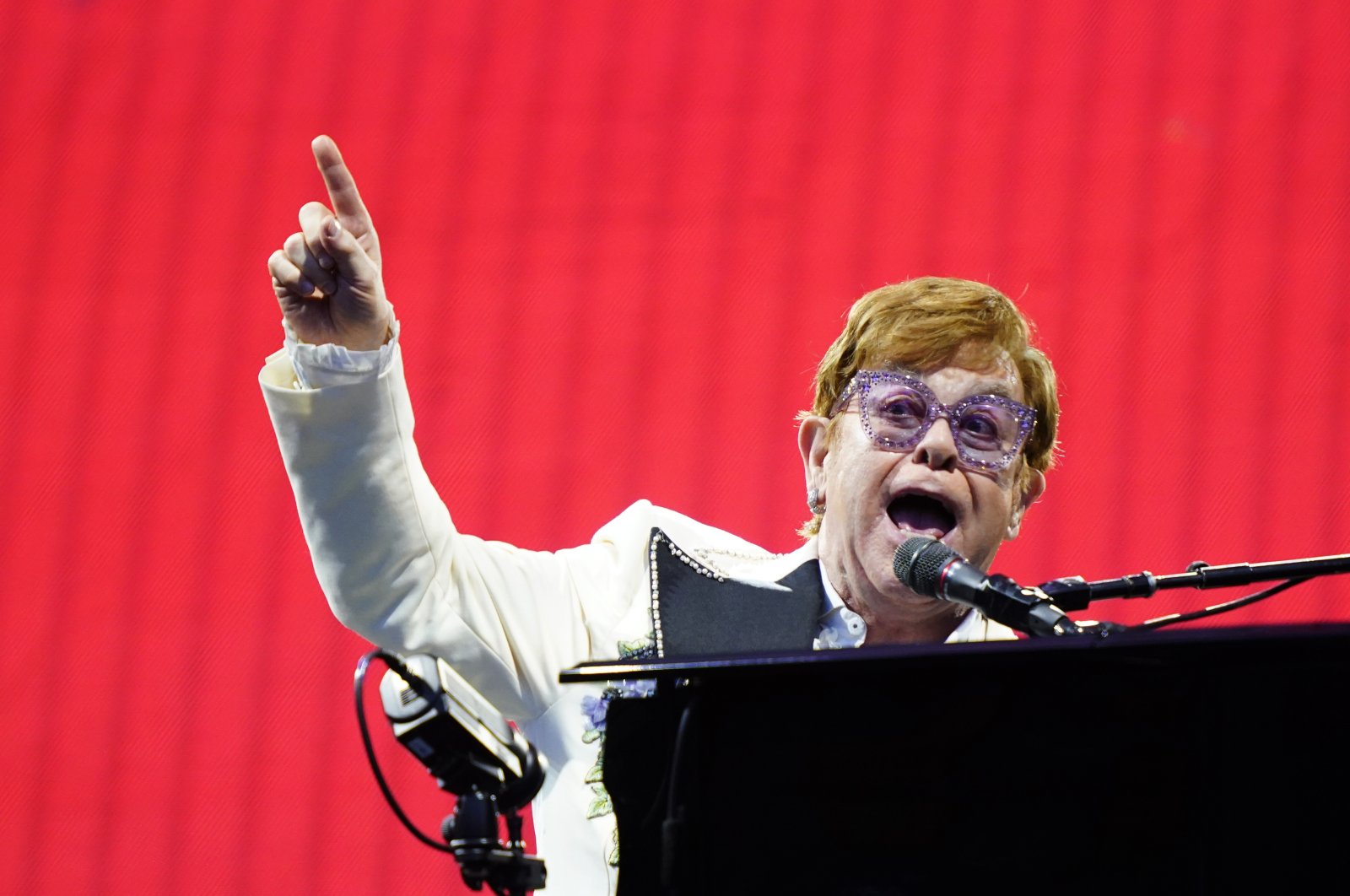 Elton John performs during his "Farewell Yellow Brick Road," tour at Citizens Bank Park in Philadelphia, U.S., July 15, 2022. (AP)