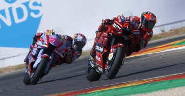 Ducati&#039;s Francesco Bagnaia and Gresini&#039;s Enea Bastianini at the Aragon Grand Prix, Aragon, Spain, Sep. 18, 2022. (AA Photo)