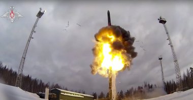 This photo taken from video provided by the Russian Defense Ministry Press Service on Feb. 19, 2022, shows a Yars intercontinental ballistic missile being launched from an air field during military drills. In Wednesday&#039;s address to the nation, Russian President Vladimir Putin signaled his readiness to use nuclear weapons to protect the country&#039;s territory, a blunt warning to Ukraine to stop pressing its offensive into the Moscow-controlled regions, which are set to be absorbed by Russia after hastily called referendums. (Russian Defense Ministry Press Service via AP, File)