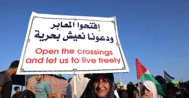 Palestinians participate in a rally at the Gaza City sea port, in which they demand their right to receive gas from a maritime field off Israel and the lift of the blockade, on Sept. 13 2022. (AFP Photo)