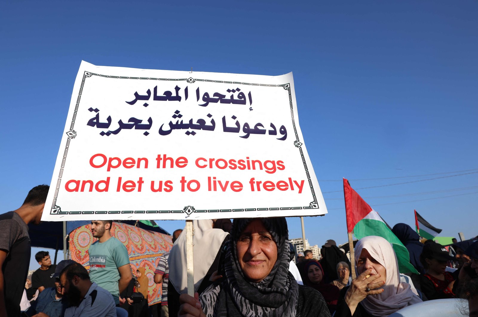Palestinians participate in a rally at the Gaza City sea port, in which they demand their right to receive gas from a maritime field off Israel and the lift of the blockade, on Sept. 13 2022. (AFP Photo)