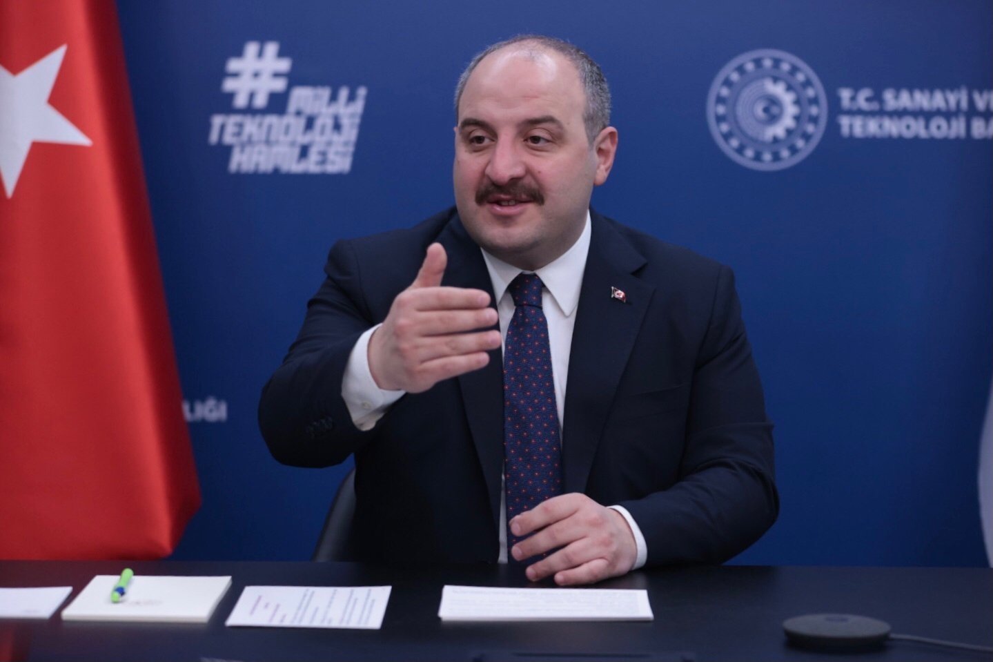 Industry and Technology Minister Mustafa Varank attends the Uludağ Economy Summit via videoconference, Ankara, Türkiye, March 25, 2021. (AA Photo)