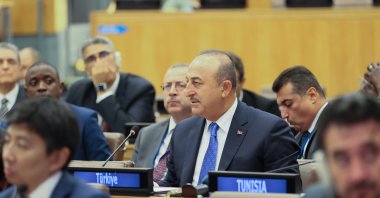Foreign Minister Mevlüt Çavuşoğlu is seen during a meeting of the Organisation of Islamic Cooperation (OIC) in New York, U.S., Sept. 22, 2022 (AA Photo)