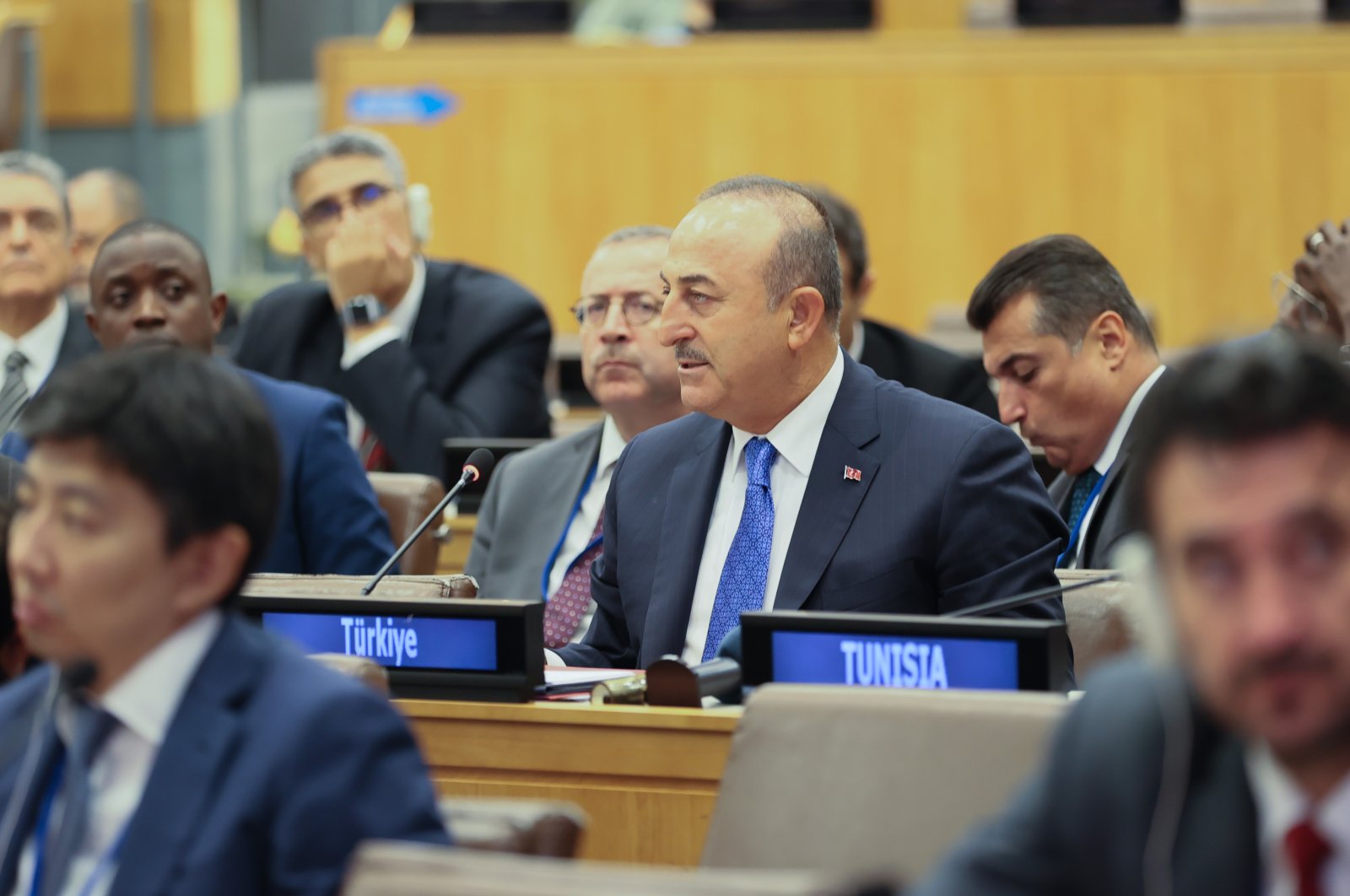 Foreign Minister Mevlüt Çavuşoğlu is seen during a meeting of the Organisation of Islamic Cooperation (OIC) in New York, U.S., Sept. 22, 2022 (AA Photo)