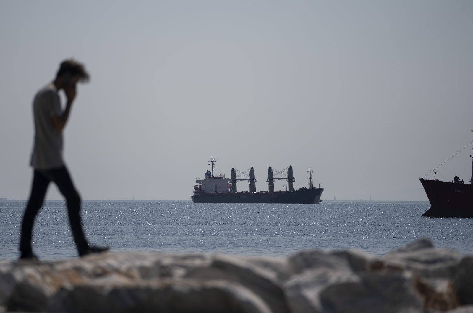 The Panama-flagged cargo ship Lady Zehma, carrying tons of grain from Ukraine, anchors in the Marmara Sea in Istanbul, Türkiye, Sept. 2, 2022. (AP Photo)