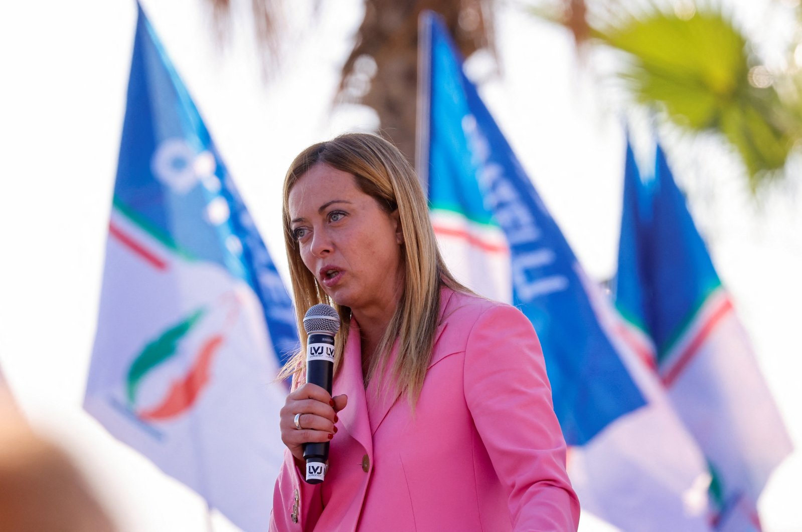 Leader of Italy&#039;s ultranationalist Brothers of Italy party and favorite to become prime minister, Giorgia Meloni, holds a rally in Naples, Italy, Sept. 23, 2022. (Reuters Photo)